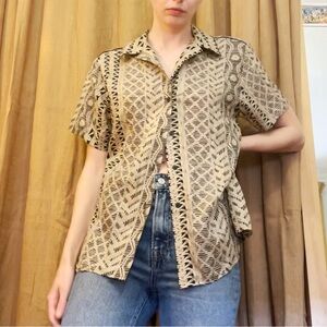 Anna and Frank printed button up short sleeve collared silk shirt